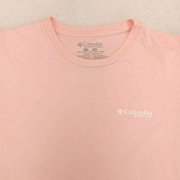 Columbia Short Sleeve Crew Neck Graphic T Shirt Mens Size Large L Pink - Picture 1 of 9
